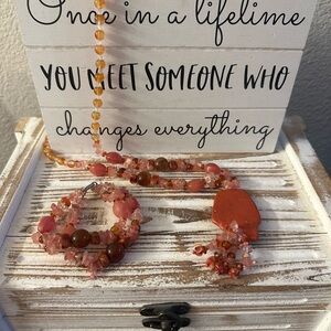 Elegant handmade Corals & pink tone beaded Necklace and Bracelet Set